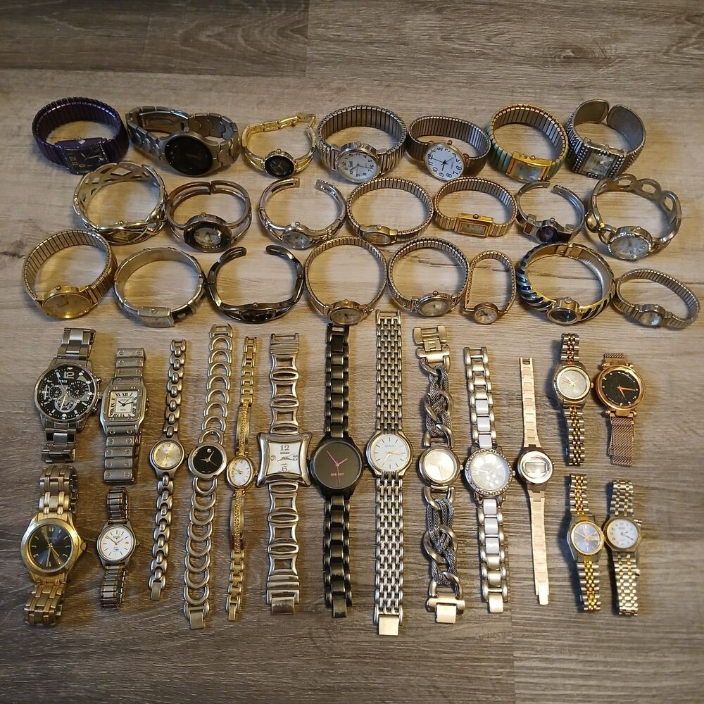 Lot 35+ Watches Parts/Repair ALL Metal Timex Seiko Nine West Anne Klein Armitron